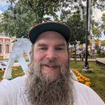 Photo Galleries! Self-portrait taken in San Juan de Merida Park about 10 days after falling into a water-filled pothole and almost breaking my leg.