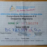 Departure Tax Receipt Leaving Nicaragua for Costa Rica Departure Tax Receipt Leaving Nicaragua for Costa Rica