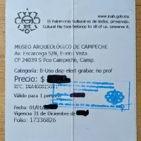 Back of Video Recording Permission Ticket for Campeche Archaeological Zone, Mexico Back of Video Recording Permission Ticket for Campeche Archaeological Zone, Mexico