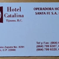 Business Card for Hotel Catalina in Tijuana, Baja California, Mexico Business Card for Hotel Catalina in Tijuana, Baja California, Mexico