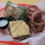 Cheeseburger And Onion Rings From Pickled Parrot In Placencia, Belize Cheeseburger And Onion Rings From Pickled Parrot In Placencia, Belize