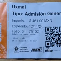 Entry Ticket for Uxmal Archaeological Site, South of Merica, Yucatan, Mexico Entry Ticket for Uxmal Archaeological Site, South of Merica, Yucatan, Mexico