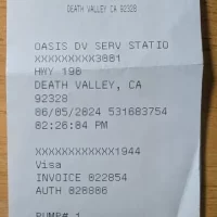 Gas Receipt at Oasis Service Station in Death Valley, California, USA Gas Receipt at Oasis Service Station in Death Valley, California, USA