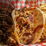 Pulled Pork Tacos And Waffle Fries – Kern River Brewing Co., Kernville, CA, June 5, 2024 Pulled Pork Tacos And Waffle Fries – Kern River Brewing Co., Kernville, CA, June 5, 2024