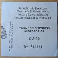 Receipt for Land Border Entry to Honduras from El Salvador Receipt for Land Border Entry to Honduras from El Salvador