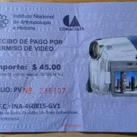 Video Recording Permission Ticket for Regional Museum of Baja California Sur, La Paz, Mexico Video Recording Permission Ticket for Regional Museum of Baja California Sur, La Paz, Mexico
