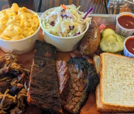Mixed Barbecue Plate And Sides From Smokin' J's Barbecue In Beatty, Nevada Mixed Barbecue Plate And Sides From Smokin' J's Barbecue In Beatty, Nevada