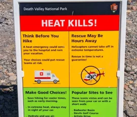 Warning Sign At Mesquite Flat Sand Dunes, Death Valley, CA Warning Sign At Mesquite Flat Sand Dunes, Death Valley, CA